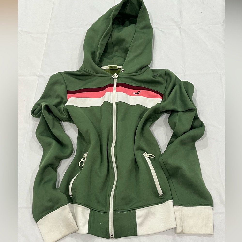 Hollister sporty zip up hoodie green